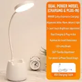 White LED desk lamp with pen holder and phone stand featuring three lighting modes - White [XH4000 Rechargeable] Dimmable & Color Change + Cable