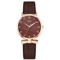 Women's rose gold quartz watch with brown leather strap and bow detail on the lugs - Coffee