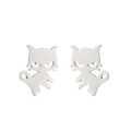 Detailed close-up of cute silver cat silhouette stud earrings made of stainless steel - Naughty Cat / Steel