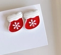Cute red Christmas stocking clip-on earrings with white snowflake for girls - 32# Snowflake Christmas Sock / Clip-on Earrings Pair