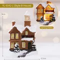Miniature brown train station Christmas house ornament with warm LED lights, 9cm height - Model B House