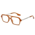 Retro square sunglasses with orange transparent frame and silver double bridge - Orange Frame Clear Lenses (Anti-Blue Light)