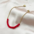 Minimalist gold chain bracelet with faceted red crystal beads and adjustable clasp - Red