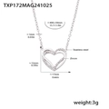 Silver double heart zircon necklace in stainless steel with 400+50mm chain size - TXP172-Steel Heart Zirconia Necklace