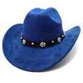 Chapeau de cowboy en daim bleu roi avec bandeau perlé et rivets métalliques - Bleu saphir