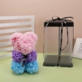 Pink purple and blue gradient rose bear in a transparent gift box with black ribbon - 23CM Bear+Gift Box+Light / Blue Purple Pink