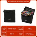 Lot de 60 marqueurs à double pointe avec corps noirs dans un sac de transport noir - 60 Couleurs (Sac en Tissu)