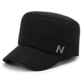 Men's winter thick fleece military style cap in black with a silver metal detail - Black