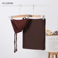 Detail of coffee brown chiffon hijab set with modal cap on wooden hanger display - No.5 (Coffee)