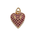 Exquisite golden heart pendant charm encrusted with vibrant pink zircon stones - CX155-04 Magenta Gemstone Heart