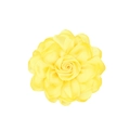 Detailed top view of a bright yellow satin fabric rose with layered petals on white background - Yellow