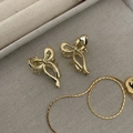 Mini pinzas para el cabello de lazo dorado y conjunto de collar de cadena fina - Oro/Par