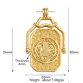 Rotating religious pendant in gold plating with double-sided relief and rectangle frame - M291137-Rotating St. Benedict Gold