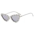 Silver luxury heart-shaped sunglasses with cat eye frame and sparkling rhinestones - Silver Frame Silver Mirror Lens