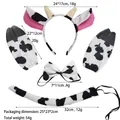 Vista dettagliata del set costume mucca 5 pezzi con misure per fascia e accessori - Set Mucca 3 Pezzi con Guanti Zoccolo Nero