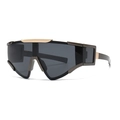 Modern oversized shield sunglasses with dark grey lenses and black gold metal frame - Grey Frame Grey Lens
