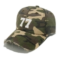 Verwaschene Camouflage-Baseballkappe mit weißem Stickmotiv 77 und Fransendetails - M(56-58cm) / Grün