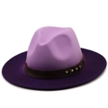 Cappello Fedora bicolore in feltro di lana viola con fascia in pelle e borchie dorate - M (56-58cm) / Viola Chiaro/Viola Scuro Impunturato (02)