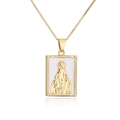 18K gold plated necklace with Virgin Mary square oil painting pendant on white background - Virgin Mary Relief / White