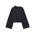 Minimalist black knitted top with long sleeves and unique asymmetric neckline design - S / Graphite