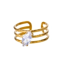 Anello triplo in oro con una grande pietra di zircone ovale in stile vintage - Triplo Anello Ovale Zirconia Bianca (JZ7163)