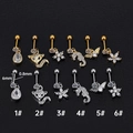 Set of medical stainless steel stud earrings with zircon fox and seahorse designs - Five-Petal Flower (1#) / Silver
