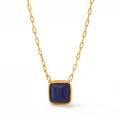 Collier vintage en acier inoxydable avec pendentif œil de chat bleu fini doré - Or Bleu Foncé (KCD995)