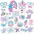 24-piece mermaid theme photo booth props kit with colorful ocean glitter designs - 30 Pcs Photo Booth Props