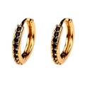 Detail of 18K gold plated hoop earrings featuring a row of elegant black zircon stones - Black
