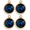 Set of four gold-plated stainless steel round pendants with faceted deep blue crystals - Round / Dark Blue