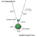 Zilveren roestvrijstalen schildpad ketting met groene zirkoon hangers en afmetingen - Staal Kleur Groene Zirkoon Ketting (P017)