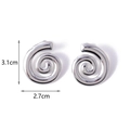 Silver spiral titanium steel earrings with a polished whirlpool design, 3.1cm x 2.7cm size - Silver Spiral Vortex (BE45246AW0)