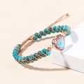 Handmade woven bracelet with heart-shaped natural stone and turquoise beads - Blue-Green Gravel Heart Style
