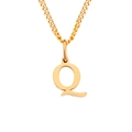 Collar de acero inoxidable chapado en oro con colgante de letra Q mayúscula y cadena curb - Letra Q (Oro Rosa)