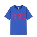Blue cotton T-shirt featuring pink and red XOXO heart print in a loose casual style - XS / Royal Blue (XOXO Print)