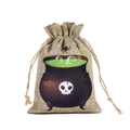 Halloween burlap drawstring bag with witch cauldron and skull print for candies - Cauldron
