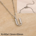 Silver stainless steel necklace with letter U pendant and bead chain design - Silver Letter U (KN287016-Z)