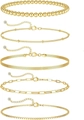 Five-piece gold-toned layered bracelet set featuring satellite, paperclip and box chains - Gold Set - Bead/Satellite/Herringbone/Paperclip/Box