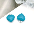 Macro detail of sky blue heart charms with polished metal base and enamel dripping finish - 8X9mm-0.34g / Blue - Silver Edge