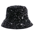 Modischer schwarzer Pailletten-Fischerhut mit glitzernder Oberfläche und trendigem Design - M (56-58cm) / Schwarz