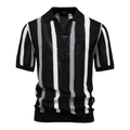 Gros plan sur la texture en maille ajourée d'un polo rayé à manches courtes pour homme - S / Noir