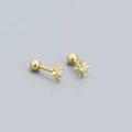 Gold plated S925 silver eight-pointed star stud earrings with tiny zircon and screw ball back - Golden (White Stone)