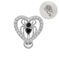 Silver heart belly ring with white zircon frame and black stone spider design - Silver Black Stone Spider