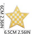 Detail of yellow checkered star embroidery patch showing 6cm x 6.5cm dimensions - Style 4 (Yellow White Checkerboard Star)