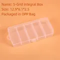 Detailed view of a 5-compartment clear plastic storage box with snap closure for small parts - 5-Compartment Integrated Buckle (12.9x6.1x2.5cm)