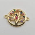Gold life of tree pendant connector with colorful zircon stones for hip hop jewelry - Colorful Zirconia Tree of Life Gold Connector