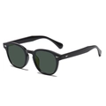 Lunettes de soleil rétro à monture noire ronde, verres vert foncé et rivets argentés - Noir Brillant G15 Vert Foncé (C46)
