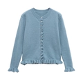 Blue knit cardigan for women with elegant ruffled trim and button-front details - S / Aqua