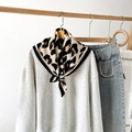 Chic leopard print cotton silk scarf styled with a grey sweatshirt and pearl jeans - 70x70cm / Beige