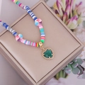Collar bohemio de arcilla polimérica con colgante de corazón verde y borde dorado - 3# Verde